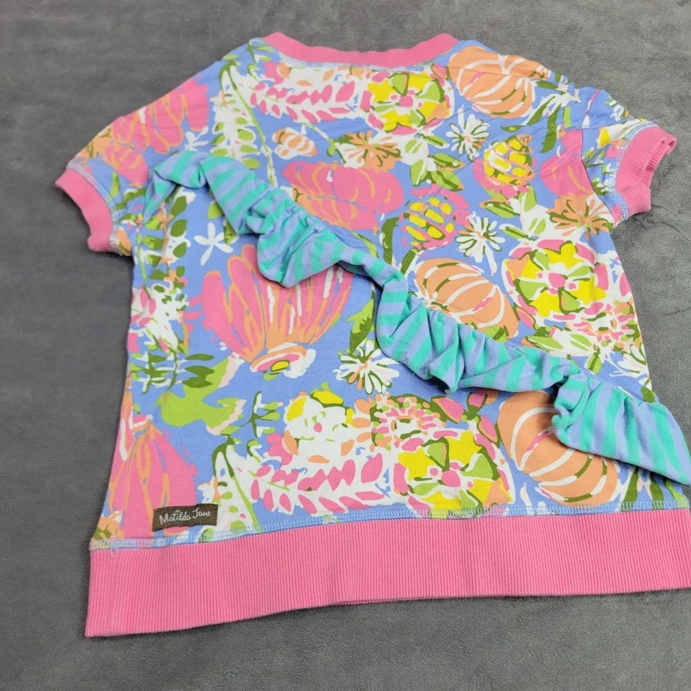 Matilda Jane Girls‎ Floral Ruffle Short Sleeve Top Blue Pink Size 8 29141T